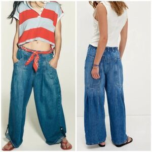 Free People We The Free La Vida Pull-On Jeans Bijou Blue, Sz Small, Boho Relaxed